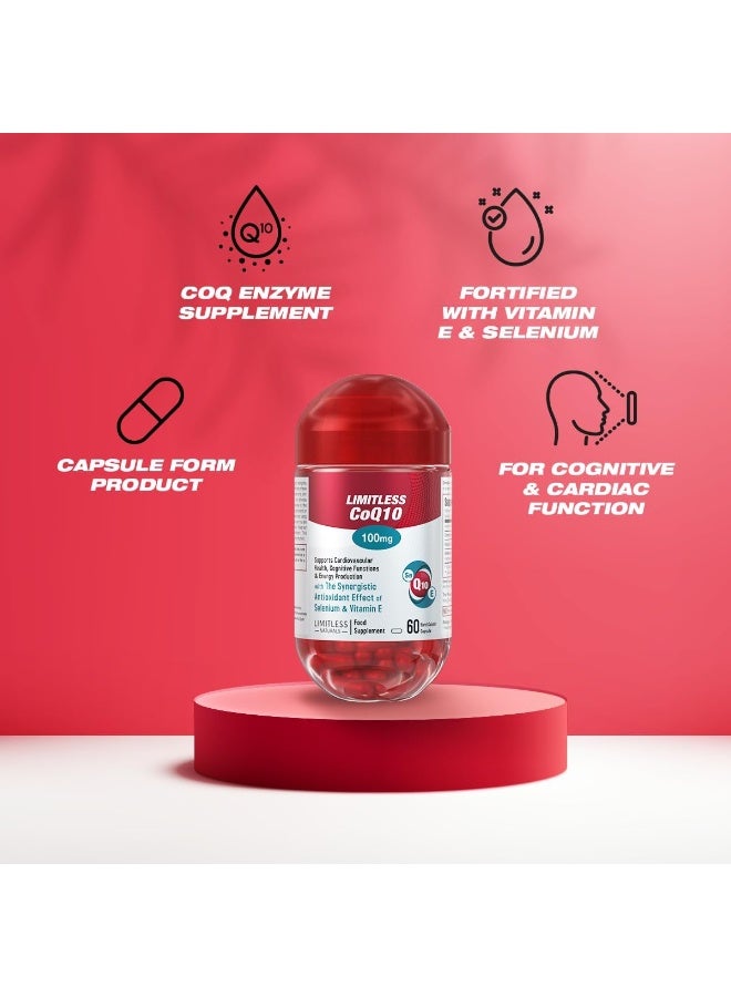 ليمتليس كبسولات CoQ10 بتركيز 100 ملغ، مع فيتامين E والسيلينيوم، لدعم مضادات الأكسدة وإنتاج الطاقة، 60 كبسولة - Image 2